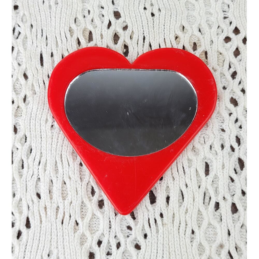Vintage Pinup Heart Shaped Red Small Travel Makeup Cosmetics Vanity Mirror